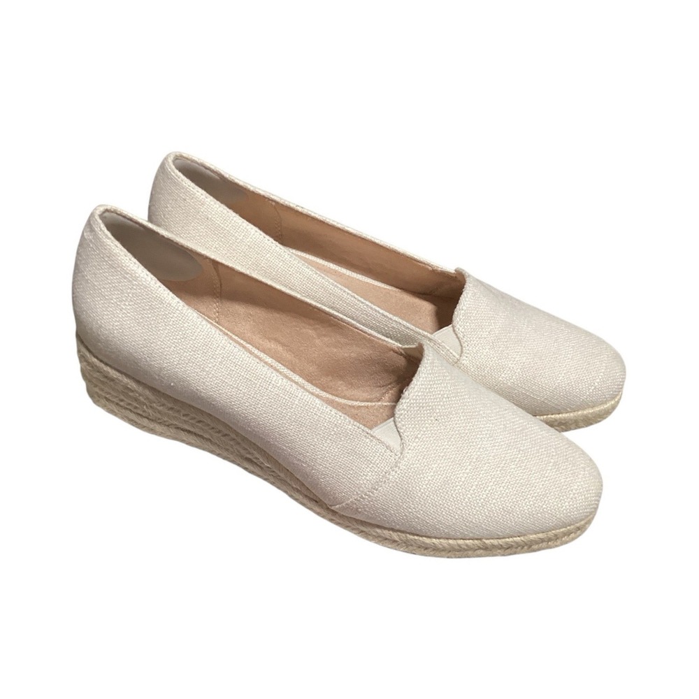 LifeStride Kamilla Cream Fabric Espadrille Wedge Pumps Shoes Womens 11M Ivory